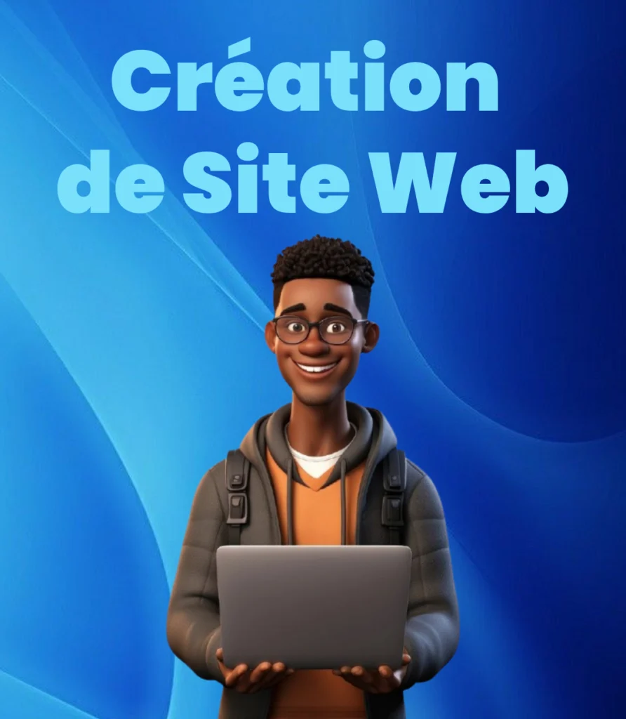 illustration 3D d'un developpeur web ou d'un specialiste du marketing numerique , representant les services de creation de sites web professionnels