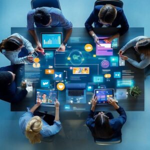 Équipe de l’agence CREATIX STUDIO travaillant sur une stratégie de marketing digital pour PME et e-commerçants